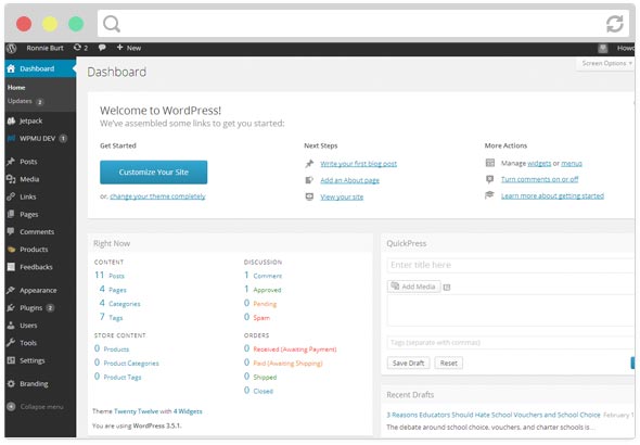 Wordpress Admin Dashbaord